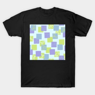 Melon, lavender sky blue mod squares on pale blue T-Shirt